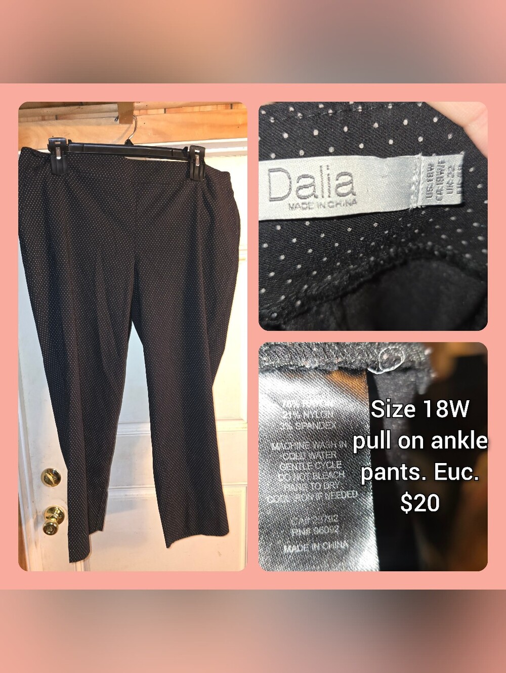 Dalia Black with White Micro-Polka Pull-On Dress Pants